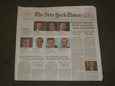 2018 AUGUST 23 NEW YORK TIMES - TRUMP PRAISES 'BRAVE' MANAFORT - GOP SQUIRMS