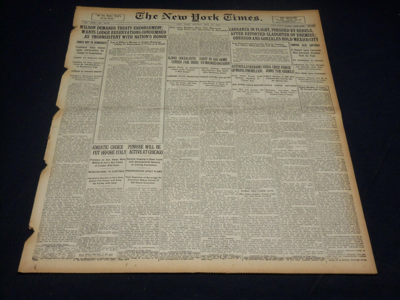 1920 MAY 10 NEW YORK TIMES NEWSPAPER - 6,000 SOCIALISTS CHEER DEBS - NT 8672