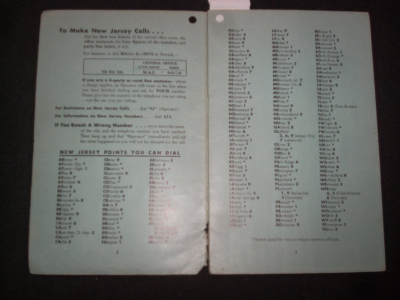 1950'S DIRECT DISTANCE DIALING FROM YOUR NJ BELL TELEPHONE SOFTCOVER BOOK-J 9859