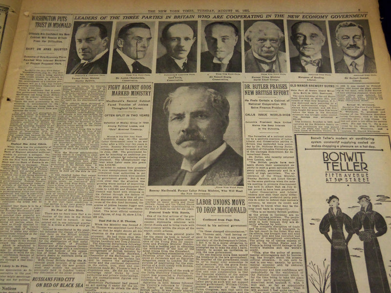 1931 AUG 25 NEW YORK TIMES - M'DONALD HEADS THREE PARTY CABINET, LABOR - NT 2438