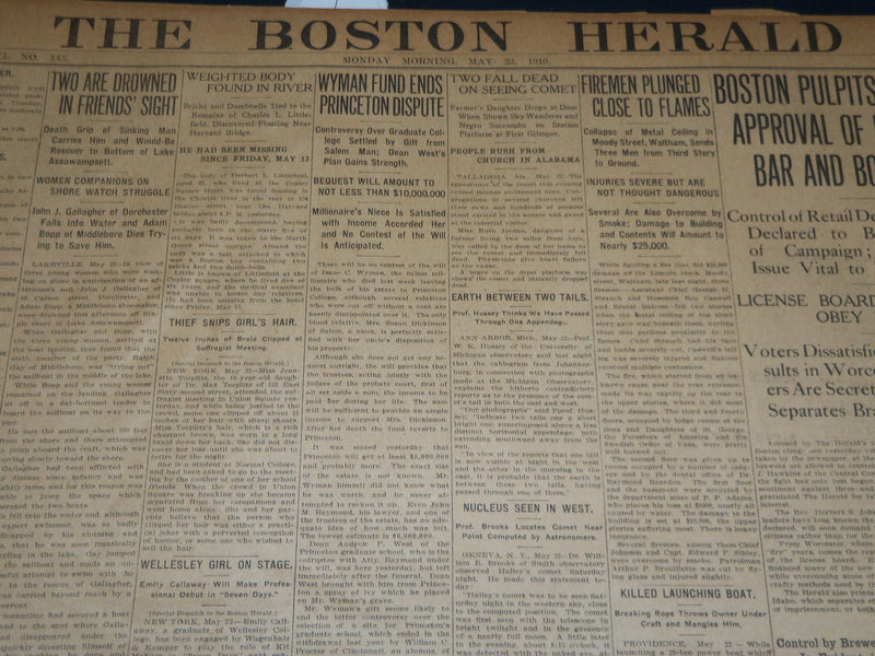 1910 MAY 23 THE BOSTON HERALD - TWO FALL DEAD ON SEEING COMET - BH 337