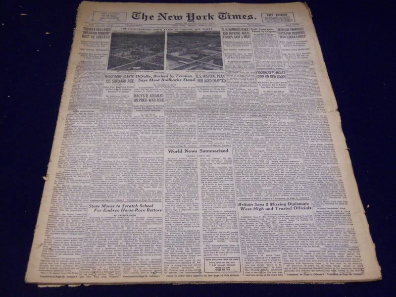 1951 JUNE 8 NEW YORK TIMES - CHICAGO STOCKYARDS NOW EMPTY - NT 2273
