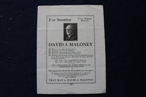 1920 DAVID J. MALONEY FOR SENATOR ADVERTISEMENT - K 1754