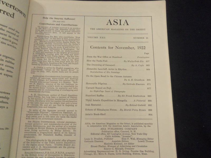1922 NOVEMBER ASIA MAGAZINE - IRAK RESTORED - GREAT PHOTOS & STORIES - SP 1222X