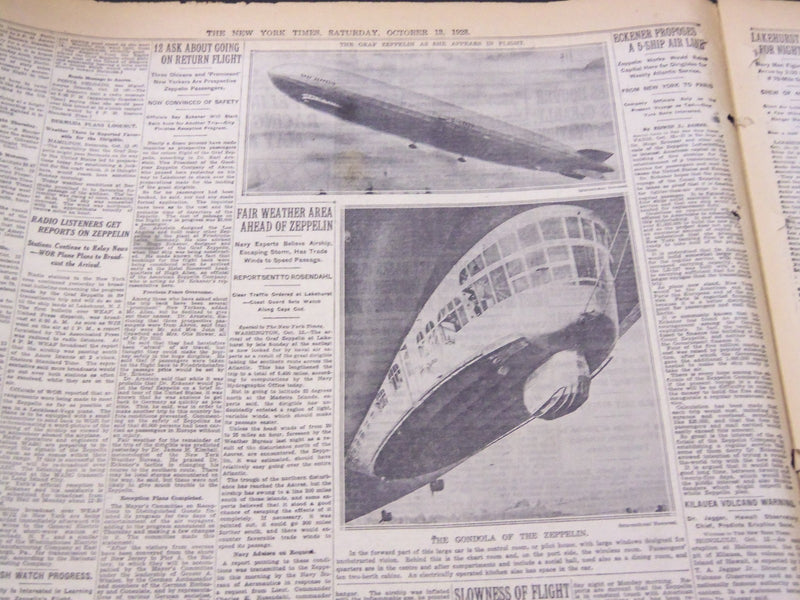 1928 OCTOBER 13 NEW YORK TIMES - ZEPPELIN FAR OUT OVER ATLANTIC - NT 5334