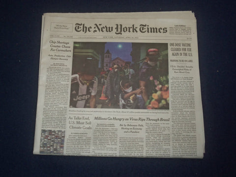 2021 APRIL 24 NEW YORK TIMES -J&J ONE-DOSE VACCINE CLEARED FOR USE AGAIN IN U.S.