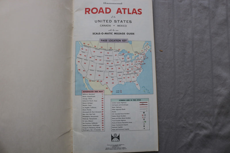 1964 HAMMOND ROAD ATLAS OF THE UNITED STATES - WORLD'S FAIR EDITION - K 3458