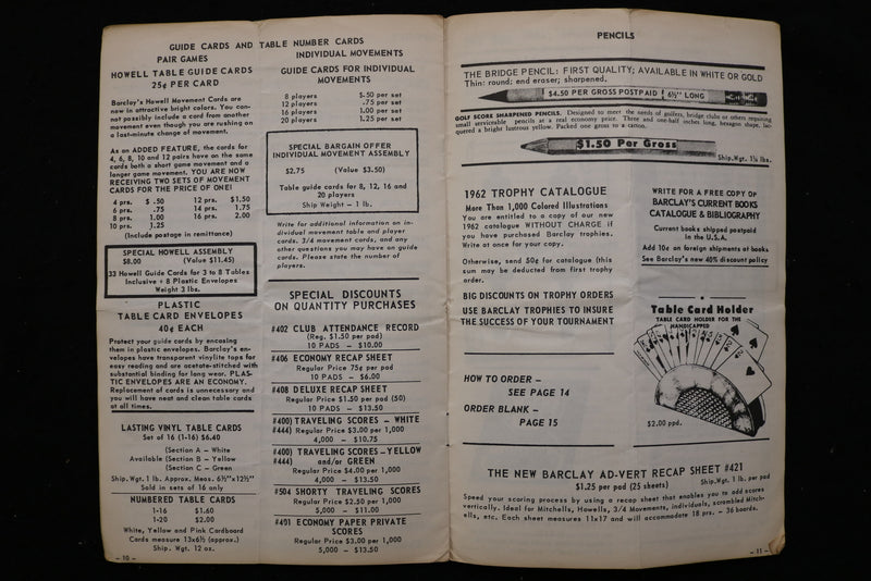 1955-1961 AFFILIATED DUPLICATE BRIDGE CLUBS DIRECTORIES - LOT OF 7 - K 2399