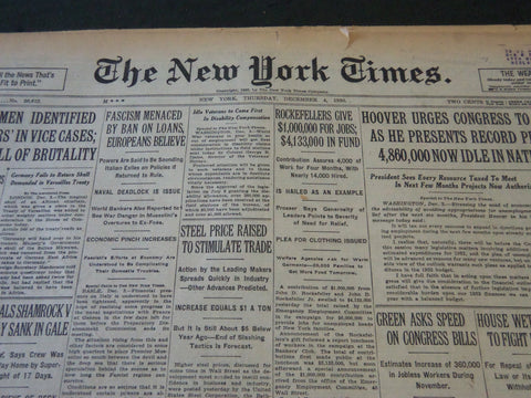 1930 DECEMBER 4 NEW YORK TIMES - ROCKEFELLER GIVE $1,000,000 FOR JOBS - NT 5705
