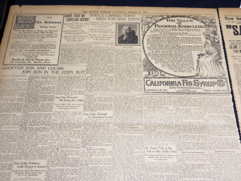 1907 MARCH 12 THE BOSTON HERALD-ADOPTED SON & COUSIN JOIN SON EDDY SUIT - BH 385