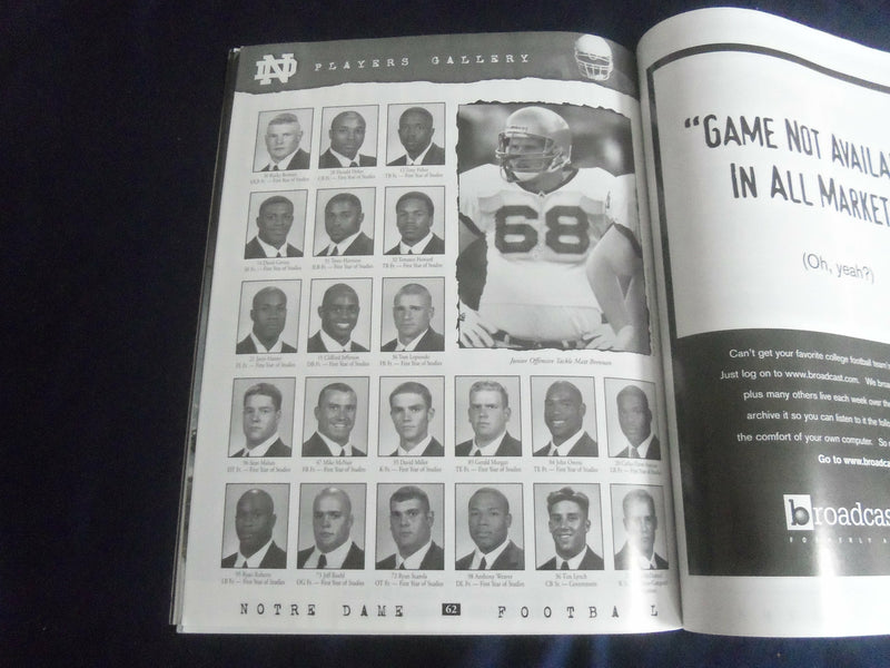 1998 OCTOBER 31 FOOTBALL PROGRAM - NOTRE DAME VS BAYLOR UNIVERSITY - SP 1213J