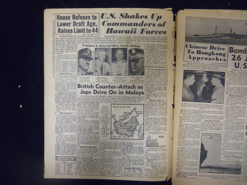 1941 DEC 18 NEW YORK DAILY MIRROR - OUST HAWAII ARMY, NAVY COMMANDERS - NP 2143