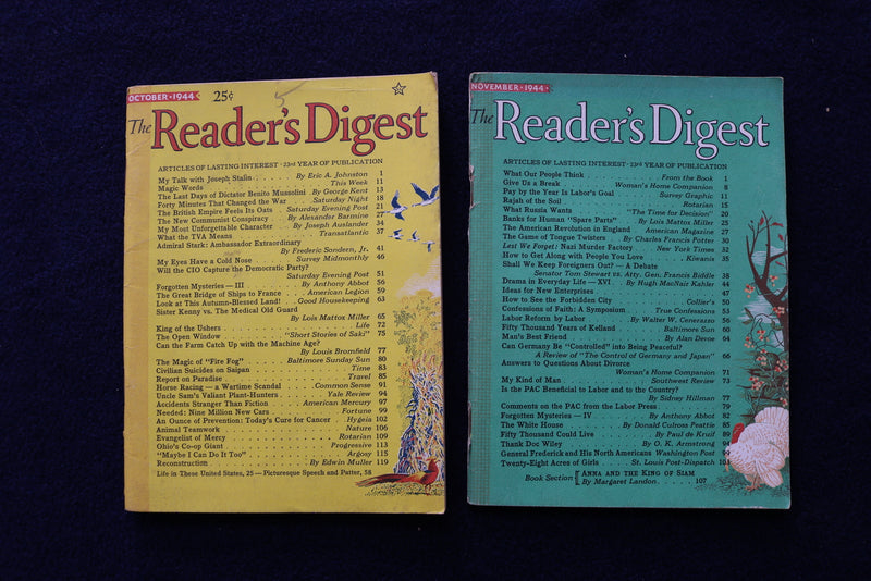 1944 READER'S DIGEST MAGAZINE - LOT OF 10 - O 3447