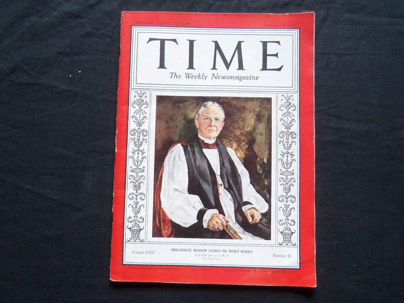 1934 OCTOBER 15 TIME MAGAZINE - BISHOP JAMES D WOLF PERRY - T 439