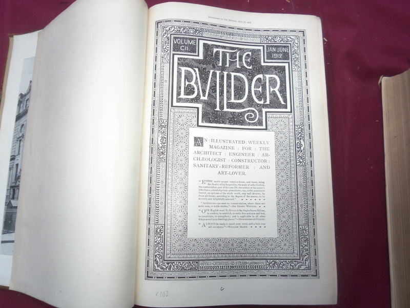 1912 JAN-DEC THE BUILDER U. K. MAGAZINE BOUND VOLUMES - 2 VOLS - FOLD OUTS- C 35
