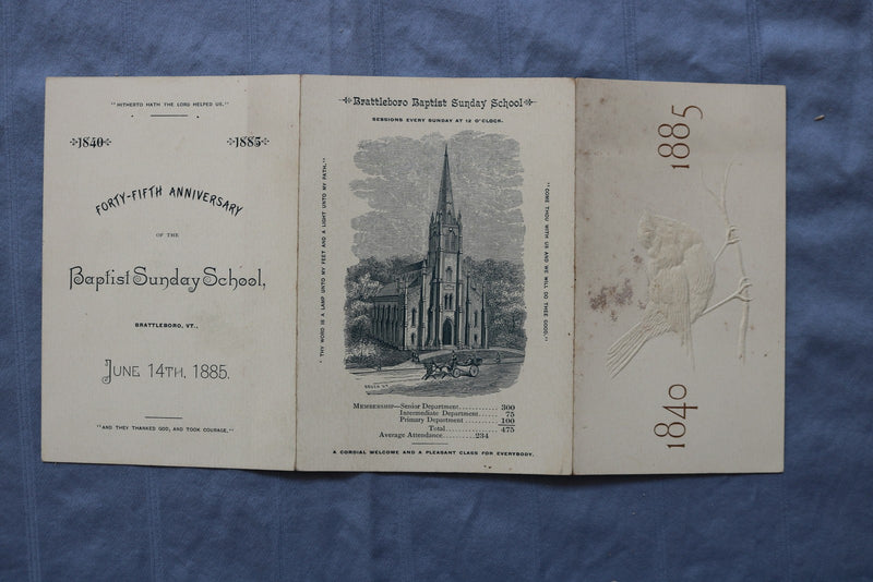 1885 JUNE 14 BRATTLEBORO BAPTIST SUNDAY SCHOOL ANNIVERSARY PROGRAM - K 2743