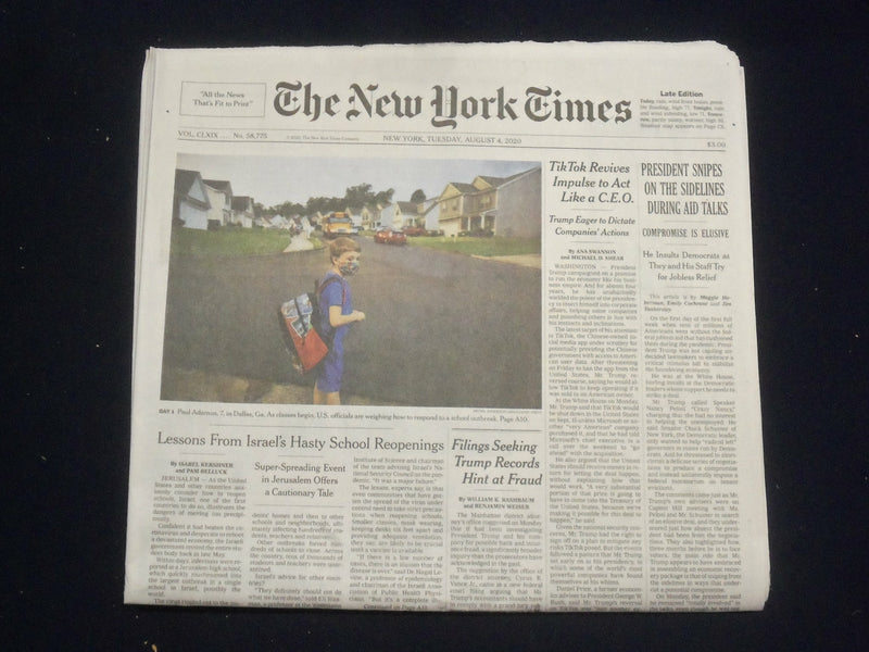 2020 AUGUST 4 NEW YORK TIMES -PRESIDENT SNIPES ON THE SIDELINES DURING AID TALKS