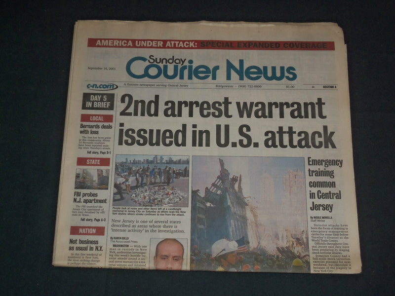 2001 SEPTEMBER 16 COURIER NEWS NEWSPAPER- 2ND ARREST WARRANT ISSUED -NP 3502