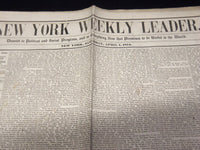 1854 APRIL 1 NEW YORK WEEKLY LEADER NEWSPAPER - VOLUME 1 NO. 3 - K 70