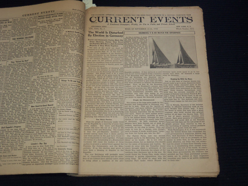 1930-1931 CURRENT EVENTS BOUND NEWSPAPER- BOBBY JONES- 28 ISSUES - NP 2151B
