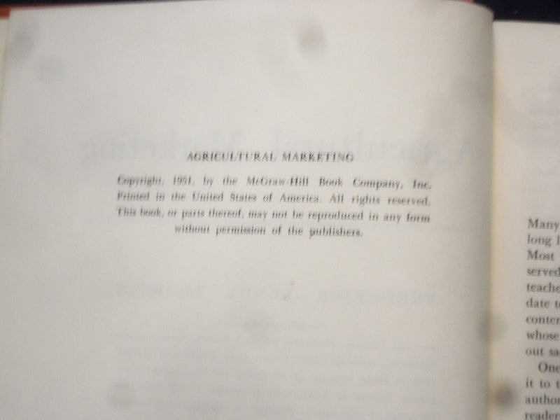 1951 AGRICULTURAL MARKETING HARDCOVER BOOK BY FREDERICK THOMSEN - KD 8244