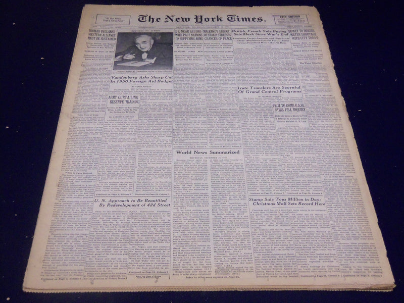 1949 DECEMBER 22 NEW YORK TIMES - VANDENBERG BACK IN SENATE - NT 3655