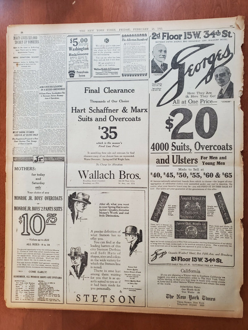 1921 FEBRUARY 18 NEW YORK TIMES - CARUSO IMPROVING; HAS A BETTER DAY - NT 8137