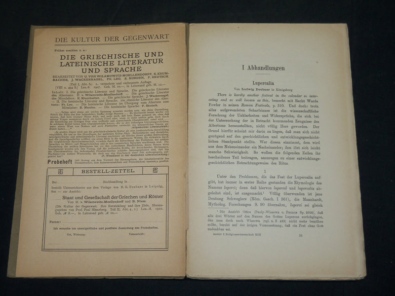 1910 ARCHIV FUR RELIGIONSWISSENSCHAFT GERMAN BOOK - RICHARD WUNSCH - J 5901