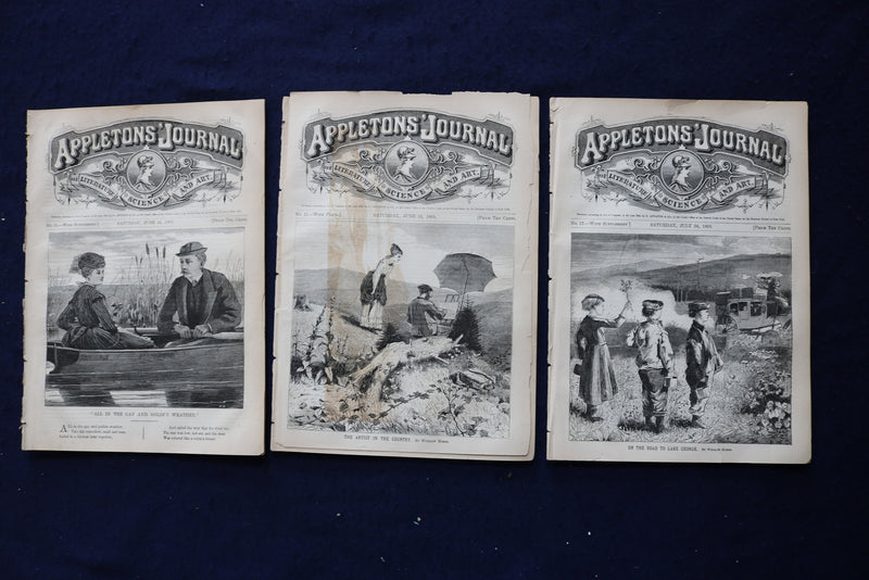 1869 APPLETONS' JOURNAL MAGAZINES - WINSLOW HOMER COVERS - LOT OF 3 - K 1751