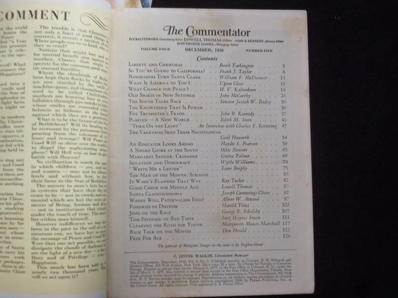 1938 DECEMBER THE COMMENTATOR MAGAZINE - MARGARET SANGER COVER - J 9977