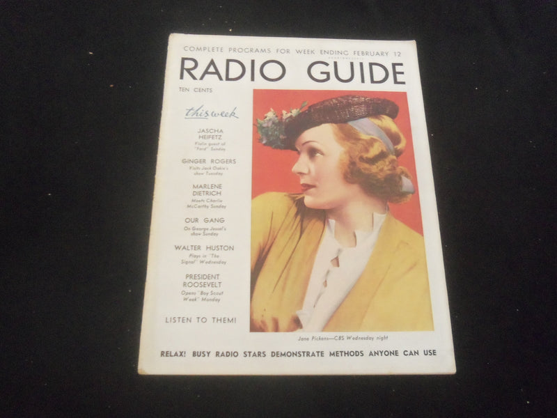 1938 FEBRUARY 12 RADIO GUIDE MAGAZINE - JANE PICKENS COVER - SP 9517J
