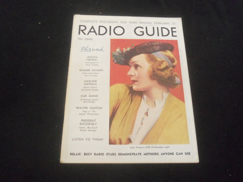 1938 FEBRUARY 12 RADIO GUIDE MAGAZINE - JANE PICKENS COVER - SP 9517J