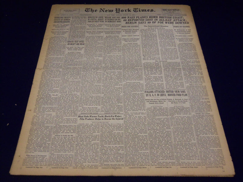 1940 AUGUST 12 NEW YORK TIMES - 400 NAZI PLANES BOMB BRITISH COAST - NT 2536