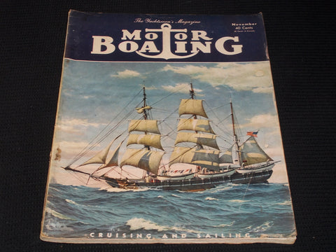 1952 NOVEMBER MOTOR BOATING MAGAZINE BEAUTFUL ILLUSTRATED FRONT COVER - E 4377