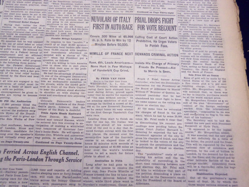 1936 OCT 13 NEW YORK TIMES - NUVOLARI OF ITALY FIRST IN AUTO RACE - NT 2117