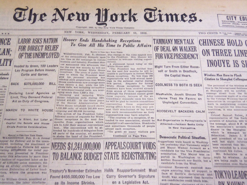1932 FEBRUARY 10 NEW YORK TIMES - WALKER FOR VICE PRESIDENCY - NT 4773
