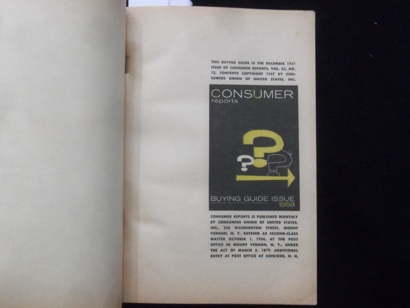 1958 CONSUMER REPORTS BUYING GUIDE ISSUE SOFTCOVER BOOK - J 9937