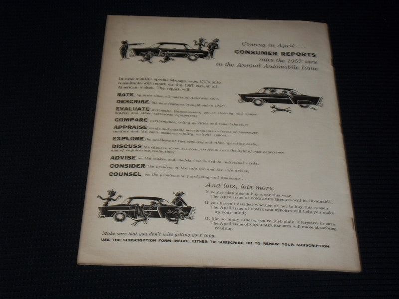1957 MARCH CONSUMER REPORTS MAGAZINE - CIGARETTES FRONT COVER - E 6415