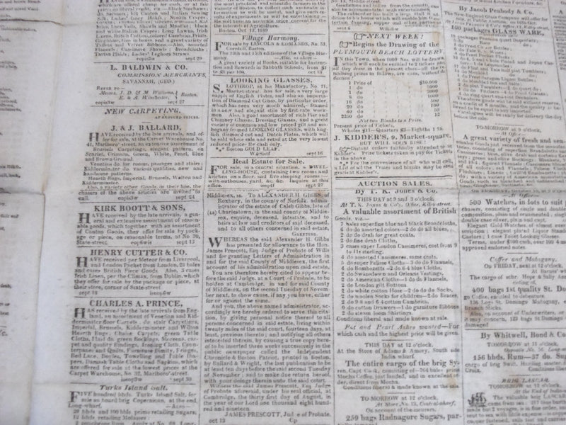 1819 & 1824 BOSTON PATRIOT NEWSPAPER LOT OF 2 - BALLARD & WRIGHT - NP 2740