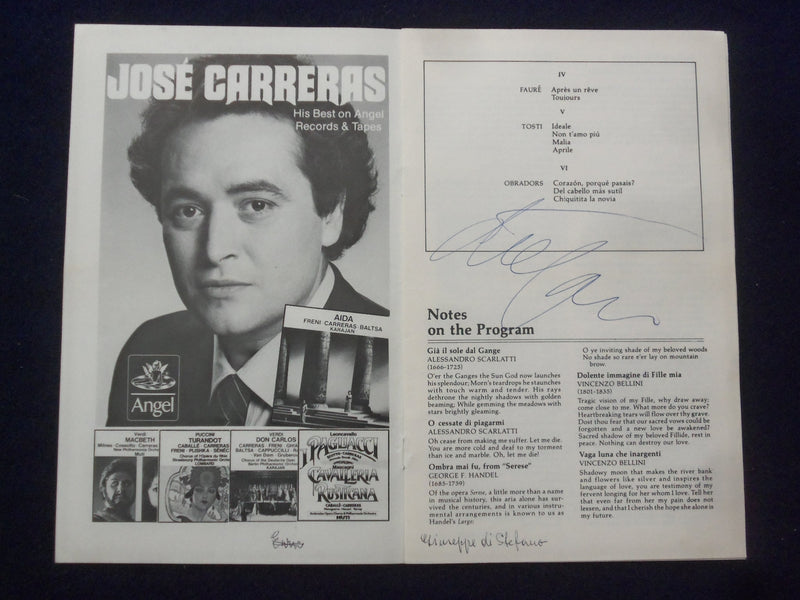 1980 NOVEMBER 30 JOSE CARRERAS SIGNED PROGRAM