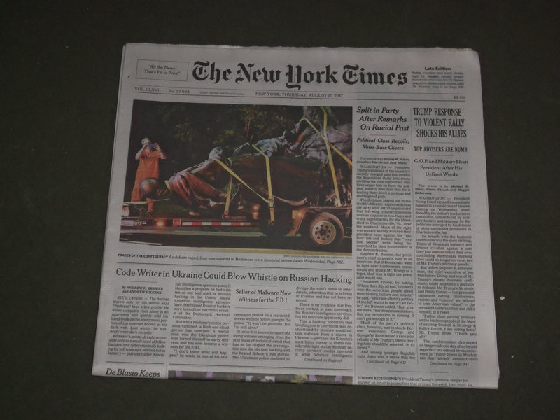 2017 AUGUST 17 NEW YORK TIMES - TRUMP RESPONSE TO CHARLOTTESVILLE SHOCK ALLIES