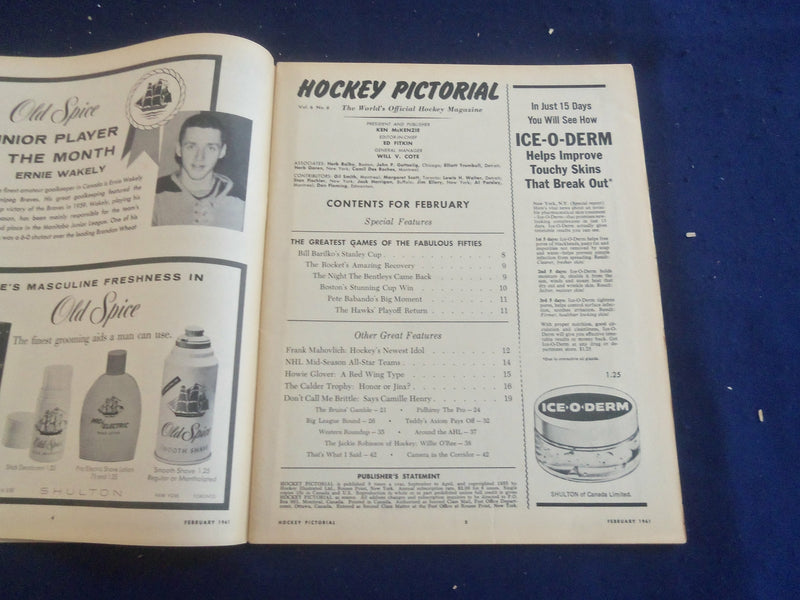 1961 FEBRUARY HOCKEY PICTORIAL MAGAZINE - RALPH BACKSTROM COVER - ST 200M