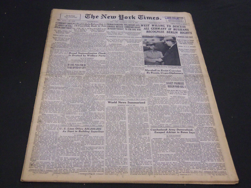 1948 JULY 22 NEW YORK TIMES - WEST WILLING TO DISCUSS ALL GERMANY - NT 4415