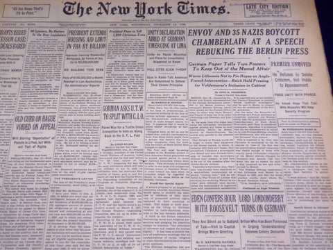 1938 DECEMBER 14 NEW YORK TIMES - 35 NAZIS BOYCOTT CHAMBERLAIN - NT 3111