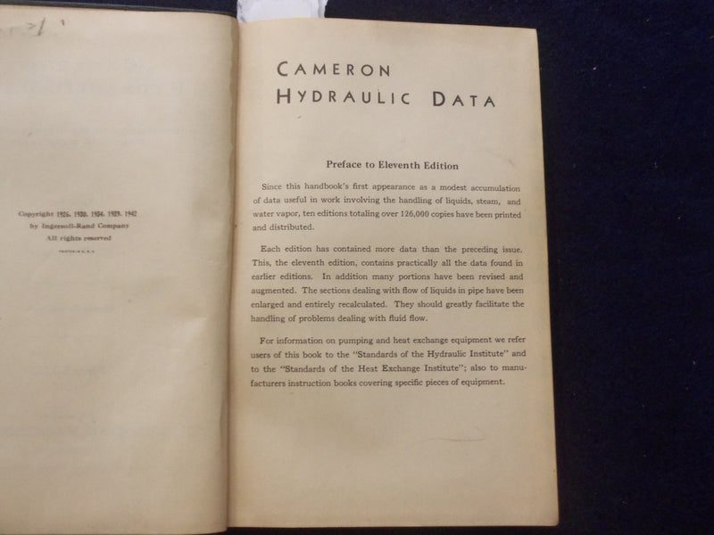 1942 CAMERON HYDRAULIC DATA HARDCOVER BOOK BY G.V. SHAW & A.W. LOOMIS - KD 8488