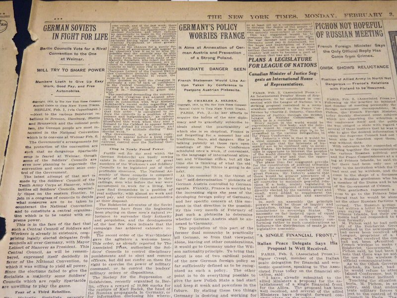 1919 FEBRUARY 3 NEW YORK TIMES - DISCUSS LEAGUE CONSTITUTION TODAY - NT 7958