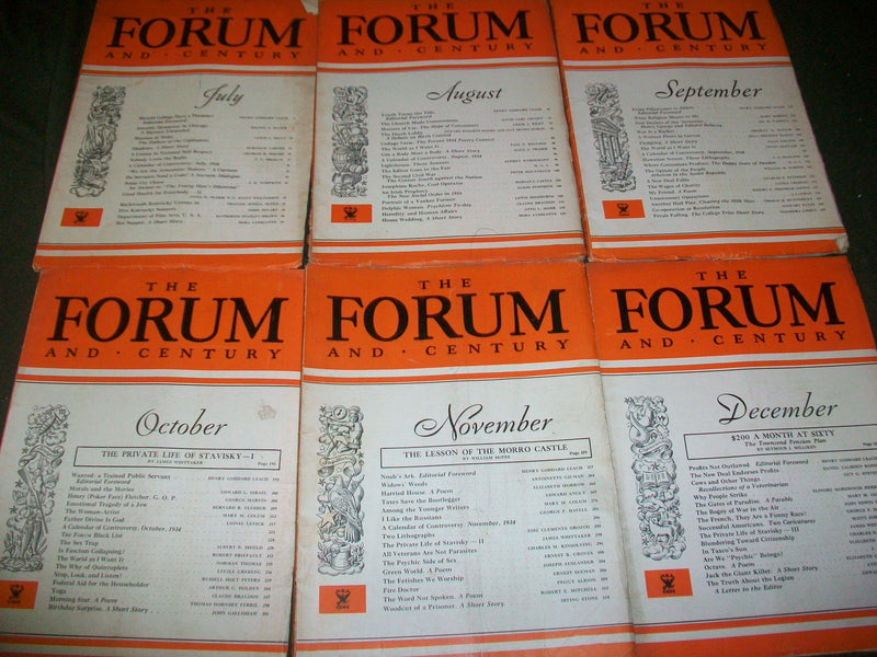 1934 FORUM MAGAZINE LOT OF 12 - COMPLETE YEAR - GREAT ARTICLES & ADS - WR 757