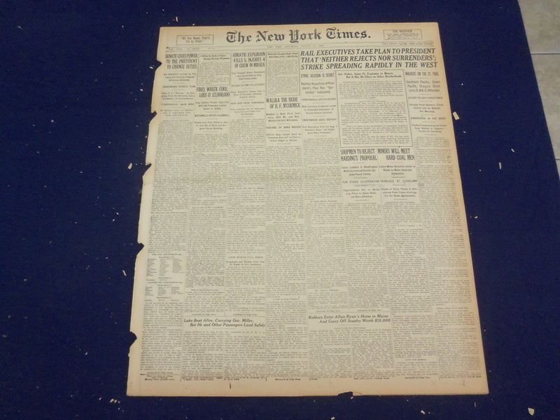 1922 AUGUST 12 NEW YORK TIMES - STRIKE SPREADING RAPIDLY IN THE WEST - NT 8370