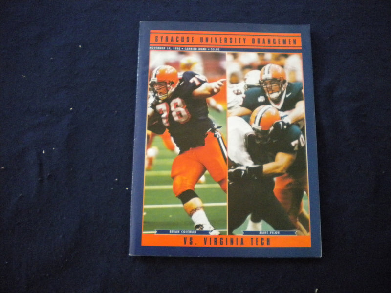 1998 NOVEMBER 14 FOOTBALL PROGRAM - SYRACUSE UNIV VS VIRGINIA TECH - SP 3624T