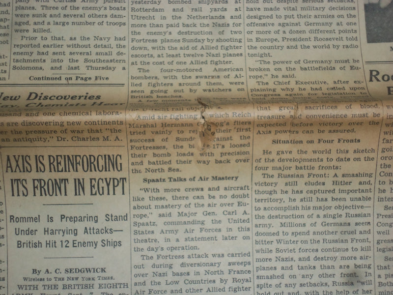 1942 SEP 8 NEW YORK TIMES-PRESIDENT TO CONGRESS: CURB PRICES OR I WILL - NP 6506